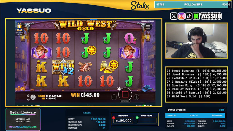 Yassuo playing Wild West Gold slot