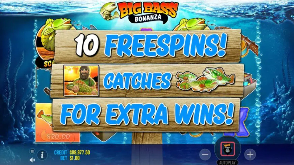 Big Bass Bonanza 10 Free Spins feature after landing on 3 Scatter symbols