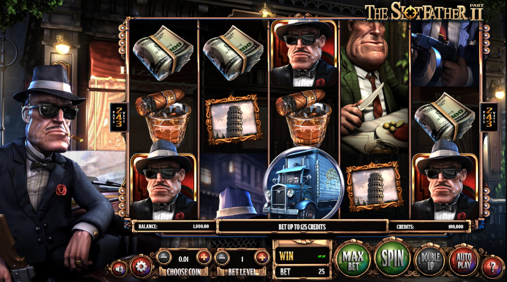 Screenshot of the Slotfather, offering the “Pick me” bonus feature where you can reveal instant cash prizes after specific symbol combinations.