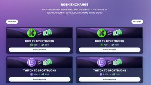 Screenshot of Rosh Exchange of Twitch or Kick points for Sportbucks