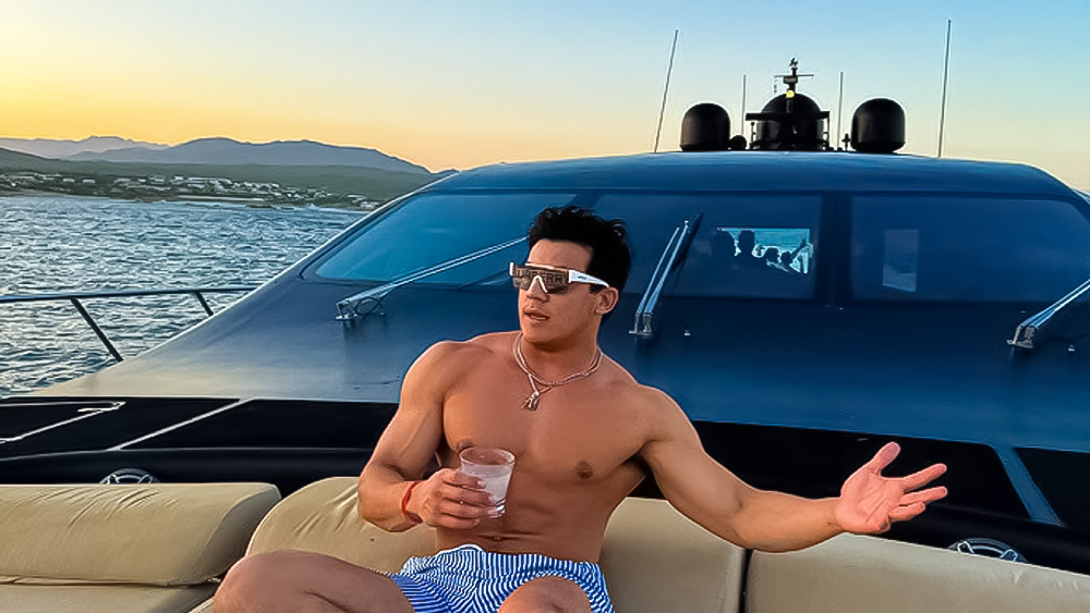 Streamer Togi (Shane Stoffer) on a yacht during his trip to the Cabo San Lucas resort, Mexico