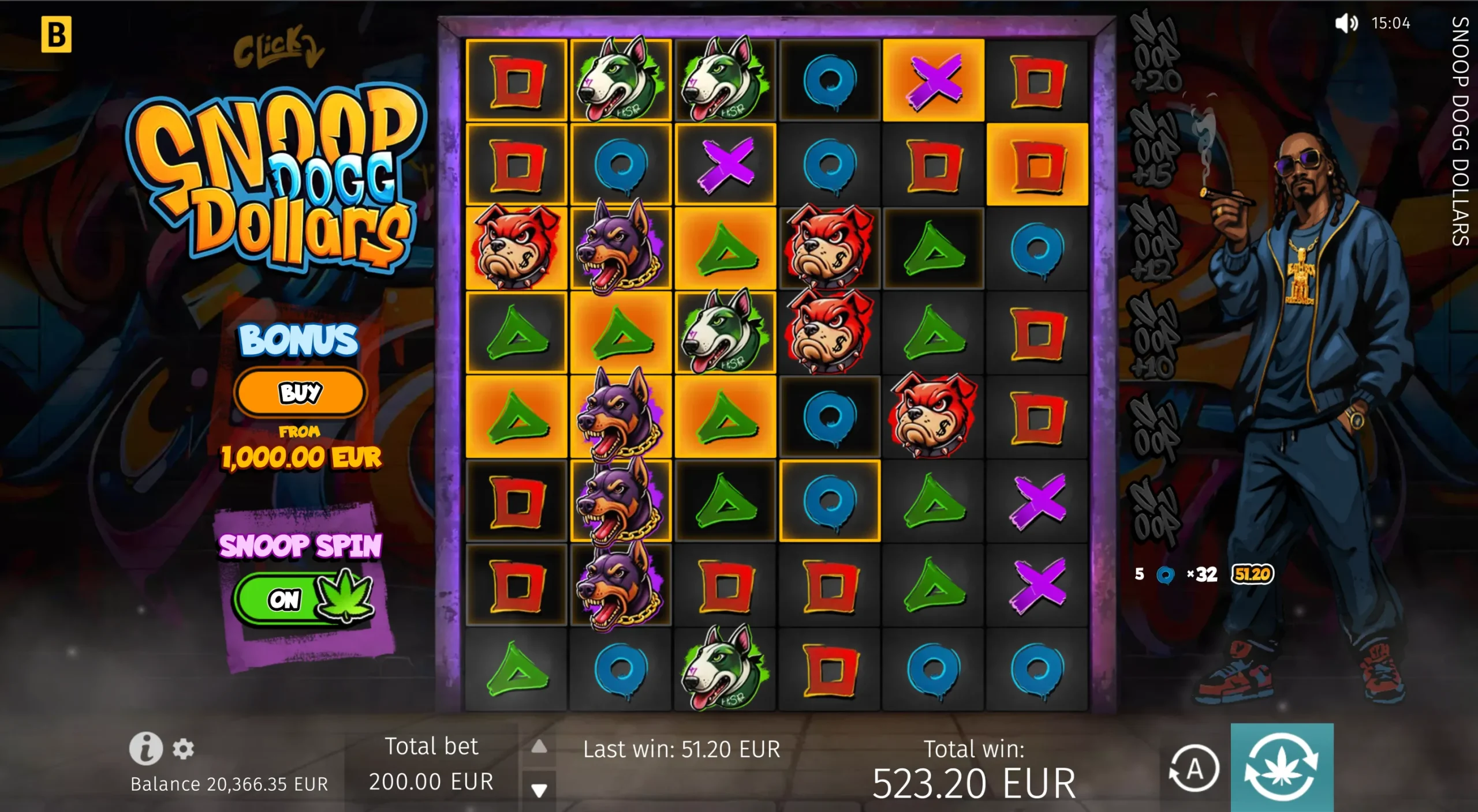 Screenshot of Snoop Dogg Dollars Slot by Bgaming