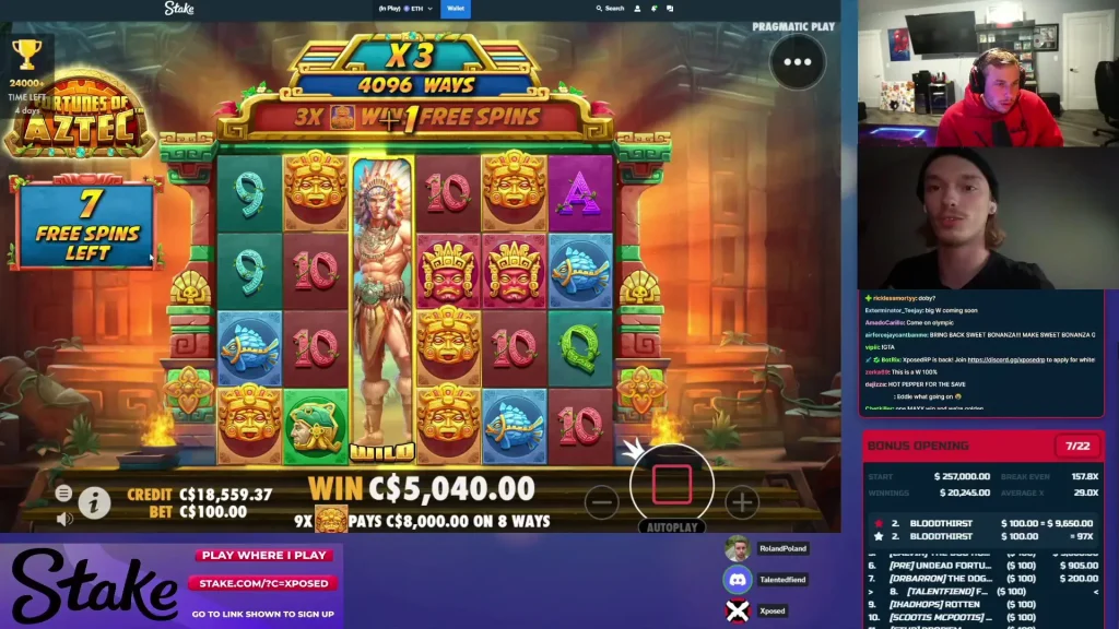 $250,000 bonus hunt with Random Wheel Generator: Screenshot of Xposed playing Fortunes of Aztec