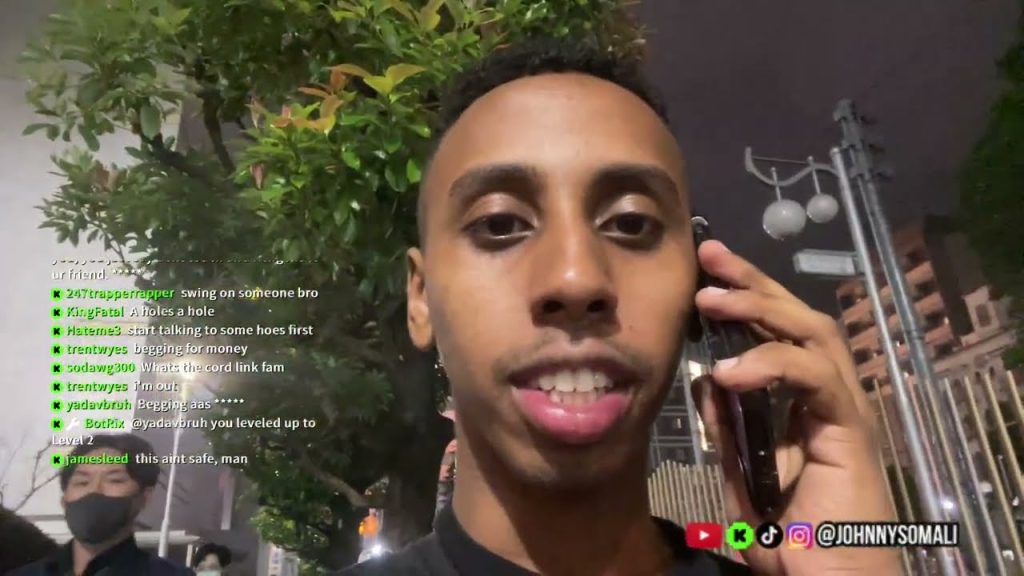 Screenshot of Johnny Somali during an IRL live stream on Kick