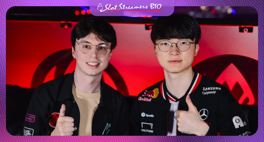 Twitch streamer Caedrel with Lee "Faker" Sang-hyeok from T1