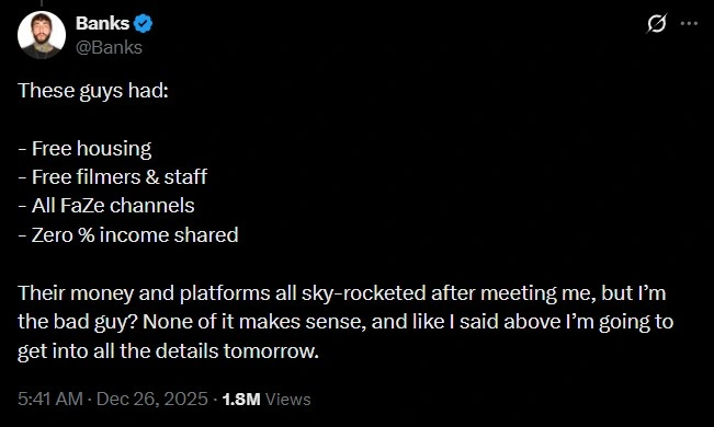 Faze Banks react to Faze collapse and fans blaming him for it